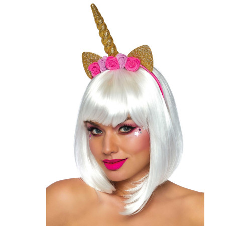 Золотий ріг єдинорога Leg Avenue Golden unicorn flower headband, прикрашений квітами