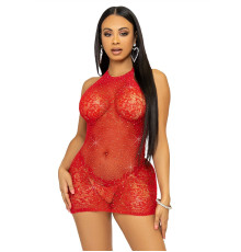 Сукня-сітка зі стразами Leg Avenue Rhinestone halter mini dress Red, відкрита спина, one size