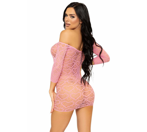 Сукня-сітка з сердечками Leg Avenue Heart net mini dress Pink, зав’язки, відкриті плечі, one size