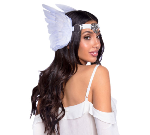 Пов’язка на голову з крилами Leg Avenue Feather headband White, пір’я та натуральна шкіра