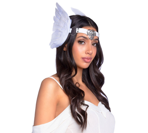 Пов’язка на голову з крилами Leg Avenue Feather headband White, пір’я та натуральна шкіра