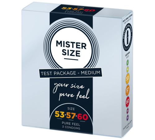 Набір презервативів Mister Size - pure feel - 53–57–60 (3 condoms), 3 розміри, товщина 0,05 мм