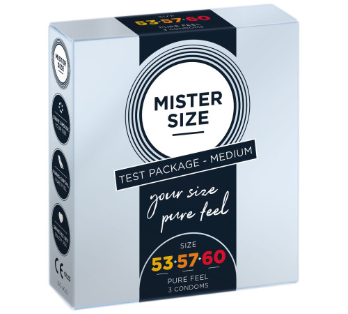 Набір презервативів Mister Size - pure feel - 53–57–60 (3 condoms), 3 розміри, товщина 0,05 мм