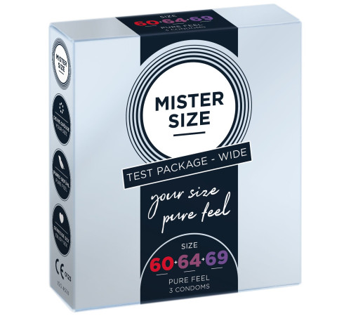 Набір презервативів Mister Size - pure feel - 60–64–69 (3 condoms), 3 розміри, товщина 0,05 мм