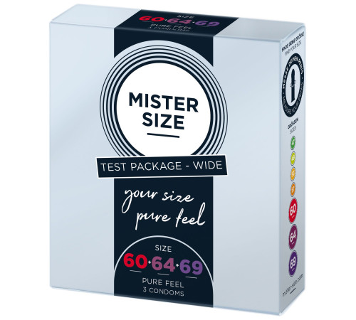 Набір презервативів Mister Size - pure feel - 60–64–69 (3 condoms), 3 розміри, товщина 0,05 мм