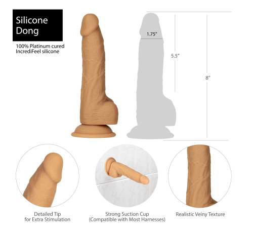 Фалоімітатор ADDICTION Dual Density Silicone Dildo Caramel 8″, присоска, діаметр 4,3 см, віброкуля в