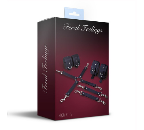 Набір для БДСМ 3 в 1 Feral Feelings BDSM Kit 3 Black, black, наручники, поножі, хрестовина