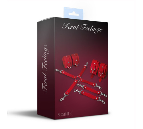 Набір для БДСМ 3 в 1 Feral Feelings BDSM Kit 3 Red, red, наручники, поножі, хрестовина