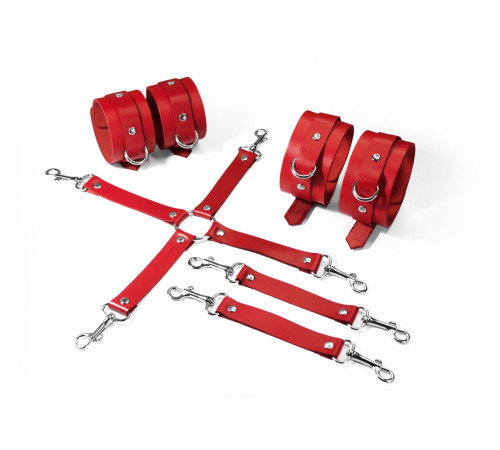 Набір для БДСМ 3 в 1 Feral Feelings BDSM Kit 3 Red, red, наручники, поножі, хрестовина