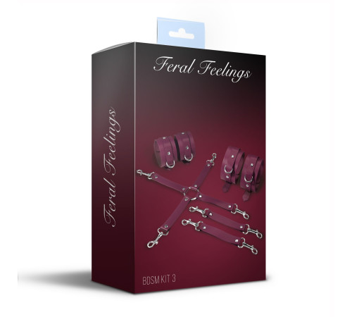 Набір для БДСМ 3 в 1 Feral Feelings BDSM Kit 3 Burgundy, burgundy, наручники, поножі, хрестовина