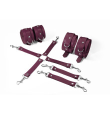 Набір для БДСМ 3 в 1 Feral Feelings BDSM Kit 3 Burgundy, burgundy, наручники, поножі, хрестовина