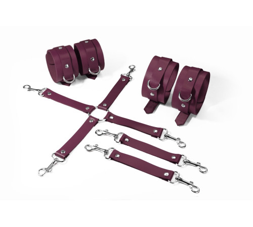 Набір для БДСМ 3 в 1 Feral Feelings BDSM Kit 3 Burgundy, burgundy, наручники, поножі, хрестовина