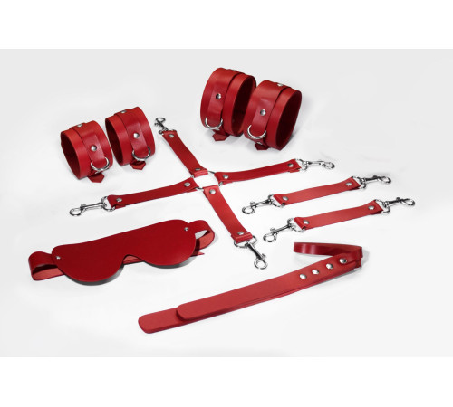 Набір Feral Feelings BDSM Kit 5 Red, наручники, поножі, хрестовина, маска, падл