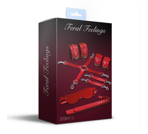 Набір Feral Feelings BDSM Kit 5 Red, наручники, поножі, хрестовина, маска, падл