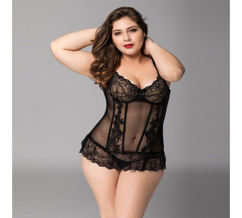 Мереживний корсет JSY «Сексуальна Белла» Plus Size Black, дрібна сітка, гіпюр, чашки з кісточками