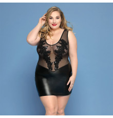 Елегантна сукня JSY «Леді Софія» Plus Size, black, дрібна сітка, вишивка, екошкіра