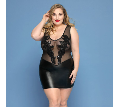 Елегантна сукня JSY «Леді Софія» Plus Size, black, дрібна сітка, вишивка, екошкіра