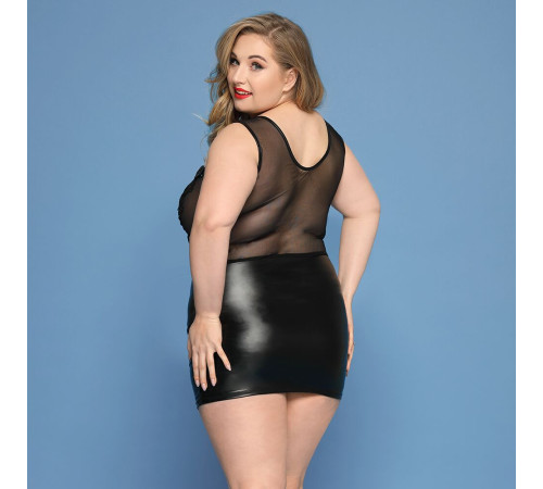 Елегантна сукня JSY «Леді Софія» Plus Size, black, дрібна сітка, вишивка, екошкіра