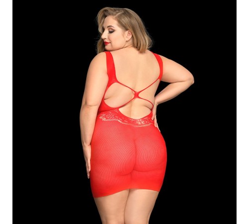 Сексуальна сітчаста сукня JSY «Пристрасна Евелін» Plus Size, Red, мереживо, відкрита спинка