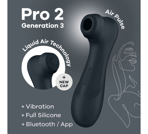 Вакуумний кліторальний стимулятор Satisfyer Pro 2 Generation 3 with Liquid Air Connect App Dark Grey