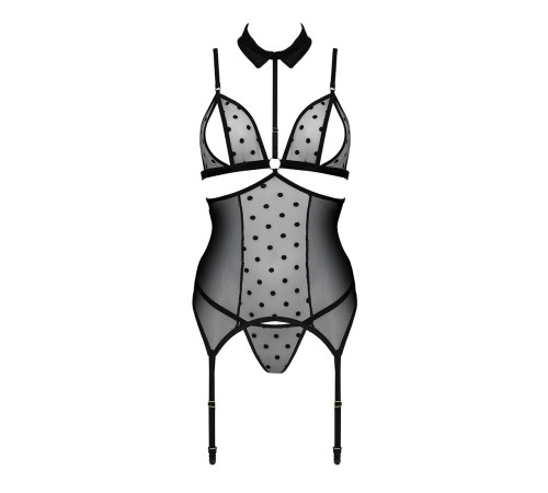 Корсет з відкритими грудьми Passion DOMINICA CORSET L/XL black, пажі для панчіх, стрінги