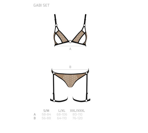 Еротичний комплект спідньої білизни Passion GABI SET L/XL beige, трусики з гартерами