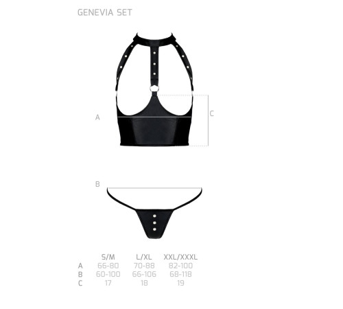 Комплект білизни з відкритими грудьми Passion GENEVIA SET WITH OPEN BRA L/XL black, корсет, стрінги