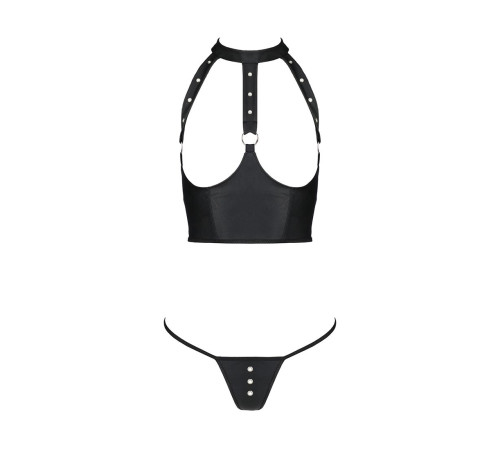 Комплект білизни з відкритими грудьми Passion GENEVIA SET WITH OPEN BRA L/XL black, корсет, стрінги