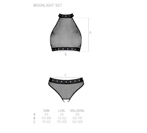 Білизна з відкритим доступом Passion MOONLIGHT SET XXL/XXXL black, топ, стрінги