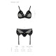 Комплект білизни Passion NESSY SET L/XL black, бюстгальтер, пояс для панчіх, стрінги