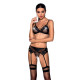 Комплект білизни Passion NESSY SET XXL/XXXL black, бюстгальтер, пояс для панчіх, стрінги