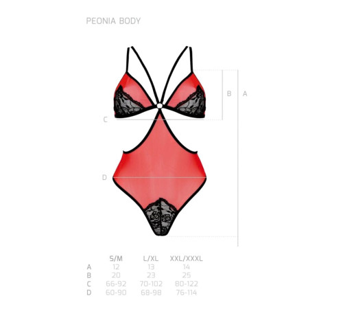 Напівпрозоре боді з мереживом Passion PEONIA BODY L/XL red