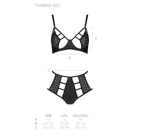 Комплект білизни Passion TASMINA SET S/M black, ліф, високі трусики з корсетом ззаду