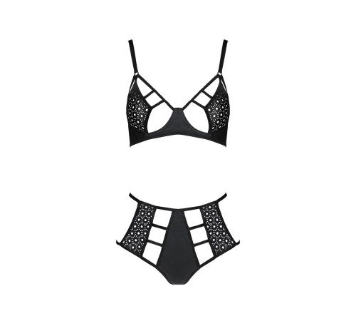 Комплект білизни Passion TASMINA SET S/M black, ліф, високі трусики з корсетом ззаду