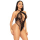 Мереживне тедді Leg Avenue Lace and net halter teddy One size Black, глибокий виріз, халтер