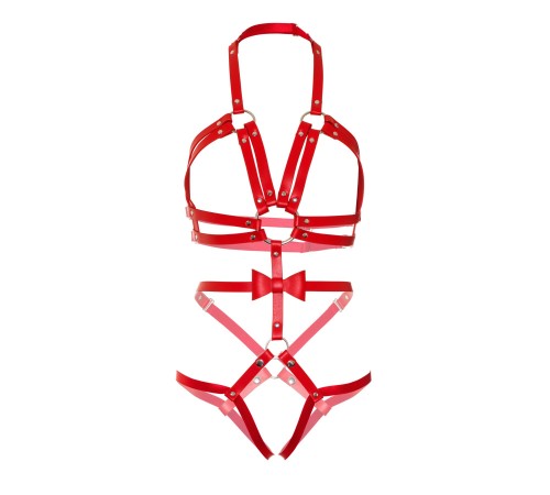 Портупея-тедді з ременів Leg Avenue Studded O-ring harness teddy M Red, екошкіра