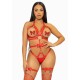 Портупея-тедді з ременів Leg Avenue Studded O-ring harness teddy M Red, екошкіра