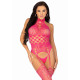 Мереживний бодістокінг з відкритим доступом Leg Avenue High neck lace bodystocking One size Raspberr