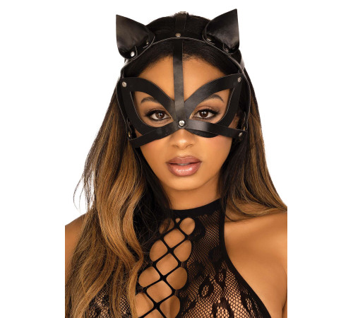 Маска кішки з екошкіри Leg Avenue Vegan leather studded cat mask Black