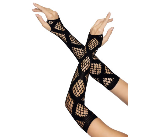 Довгі мітенки Leg Avenue Faux wrap net arm warmers One size Black, велика сітка