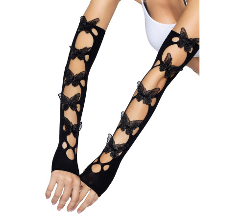 Мітенки Leg Avenue Butterfly applique arm warmers Black, метелики