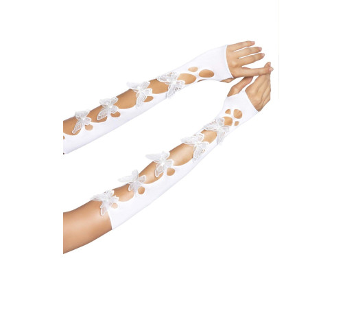 Мітенки Leg Avenue Butterfly applique arm warmers White, метелики