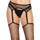 Панчохи-сітка Leg Avenue Net stockings with garter belt One size Black, пояс, підв’язки