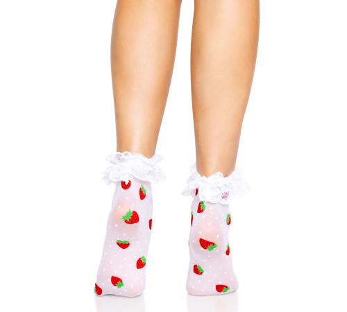 Шкарпетки жіночі з полуничним принтом Leg Avenue Strawberry ruffle top anklets One size, мереживні м