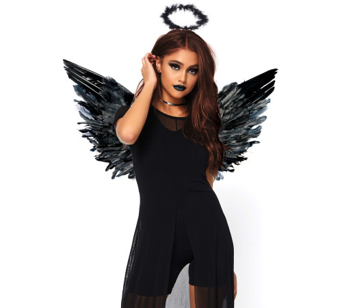 (SALE) Крила чорного ангела Leg Avenue Angel Accessory Kit Black, крила, німб