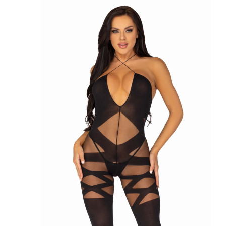 Бодістокінг Leg Avenue Illusion halter bodystocking One size Black, доступ