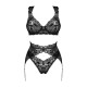 Комплект білизни Obsessive Donna Dream 3-pcs set M/L Black, бюстгальтер, стрінги, пояс для панчіх