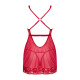 Прозора сорочка бебі-дол Obsessive Lacelove babydoll & thong XS/S Red, мереживо, стрінги