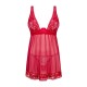 Прозора сорочка бебі-дол Obsessive Lacelove babydoll & thong XL/2XL Red, мереживо, стрінги