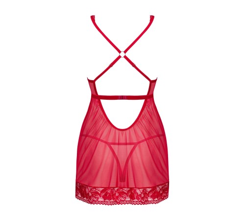 Прозора сорочка бебі-дол Obsessive Lacelove babydoll & thong XL/2XL Red, мереживо, стрінги